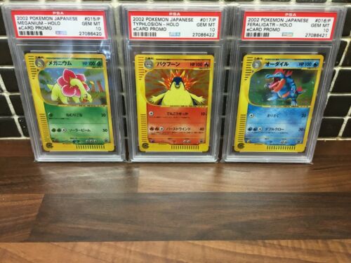 Psa 10 2002 Japanese Lottery Promo Trio Typlosion Feraligatr Meganium Pokemon