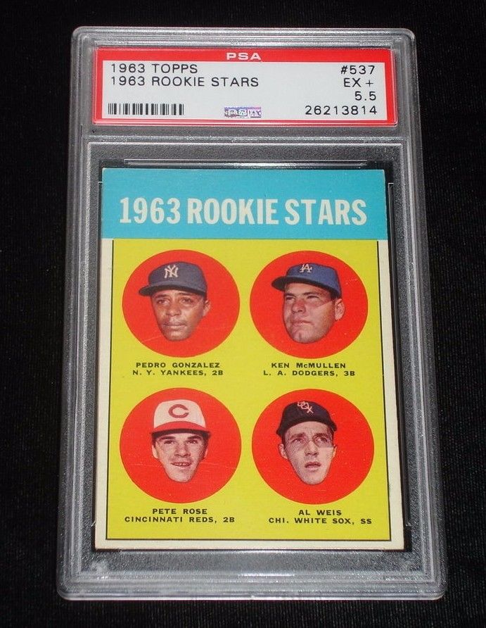1963 Topps Pete Rose Rookie Baseball CardCincinnati Reds537PSA EX 55
