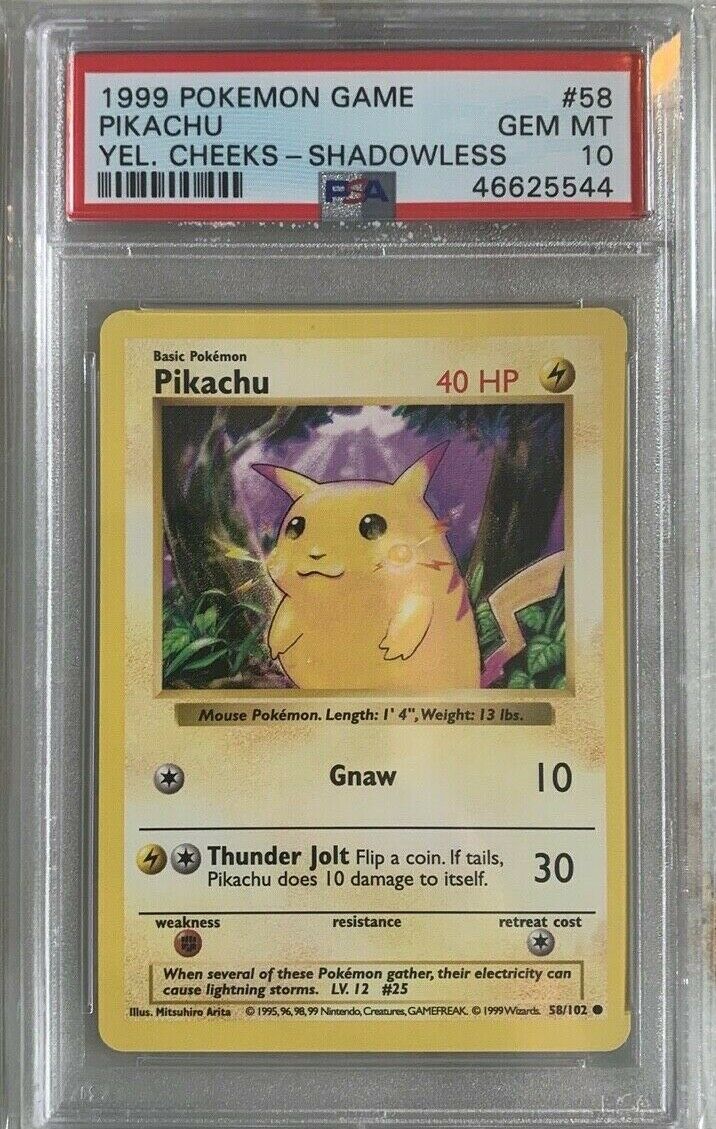 Pokemon PSA 10 Shadowless Pikachu Yellow Cheeks 58102 UK SELLER NO RESERVE