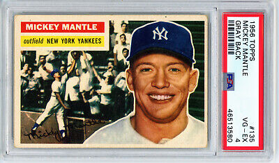 1956 Topps Mickey Mantle 135 Gray Back PSA 4 HOF NY Yankees Baseball Card