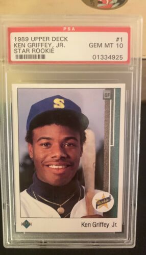 RARE 1989 UPPER DECK KEN GRIFFEY JR ROOKIE BASEBALL CARD 1 PSA GRADED 10 GEM MT