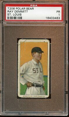 19091911 T206 Polar Bear Tobacco Baseball Card Ray Demmitt St Louis PSA 1 Poor