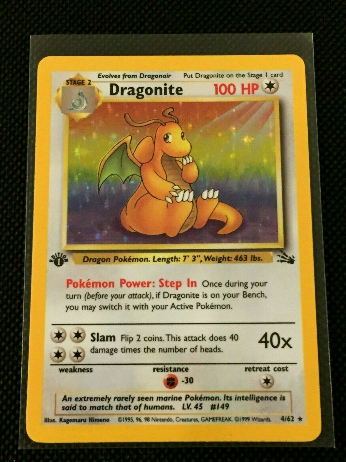Dragonite 1st Edition Holo Rare Fossil 1999 Pokemon Card LP 4