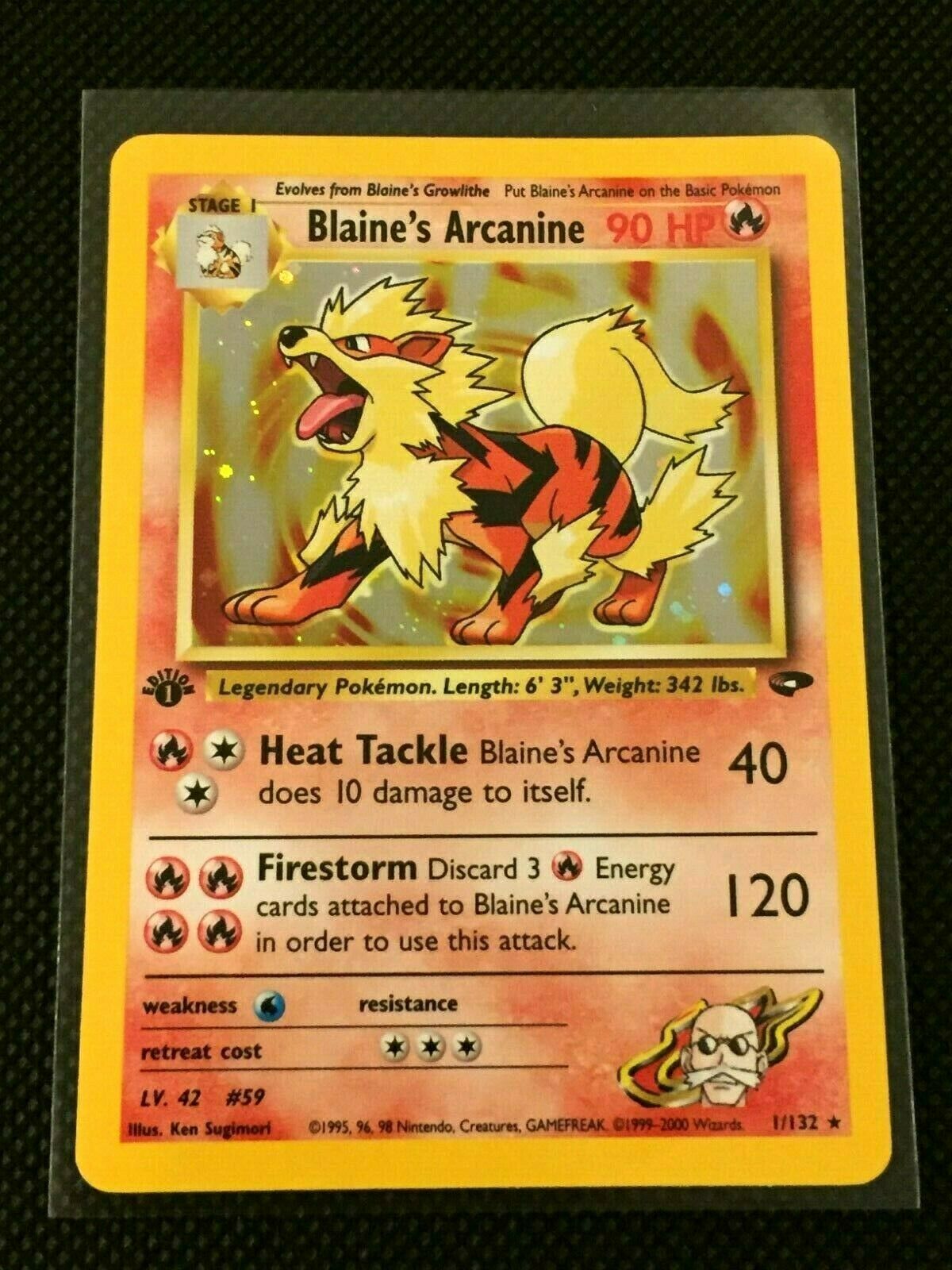 Blaines Arcanine 1st Edition Holo Rare Gym Challenge Pokemon Card NM 1