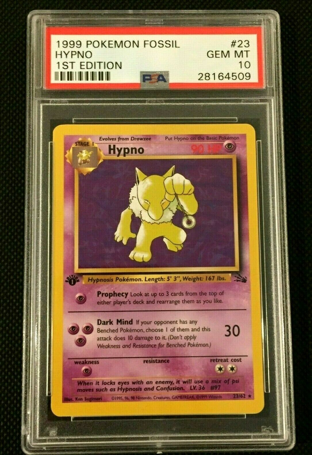 PSA 10 GEM MINT Hypno 1st Edition Rare Fossil 1999 Pokemon Card 23