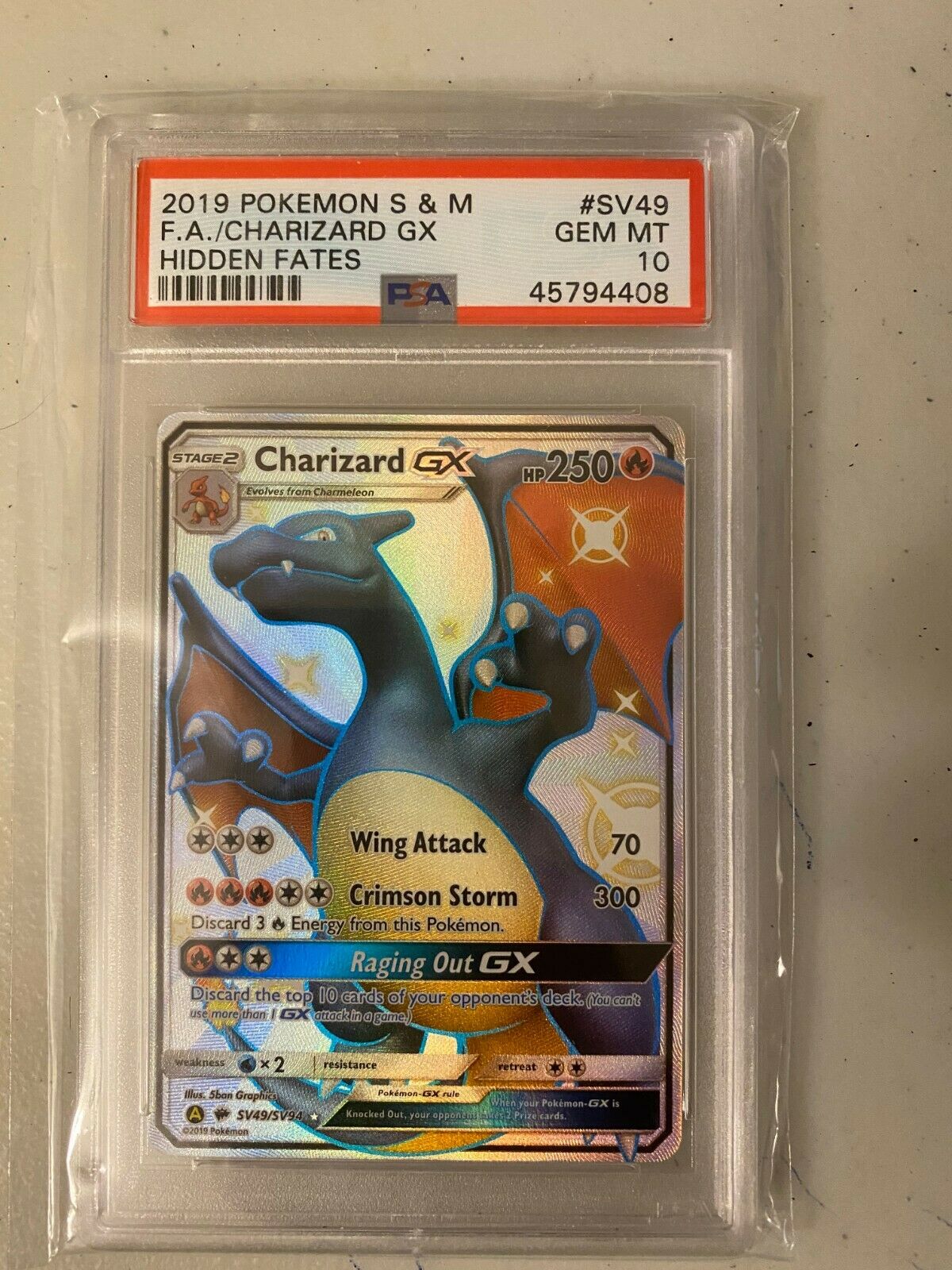 2019 Pokemon Hidden Fates Shiny Charizard GX SV49 PSA 10 GEM MINT