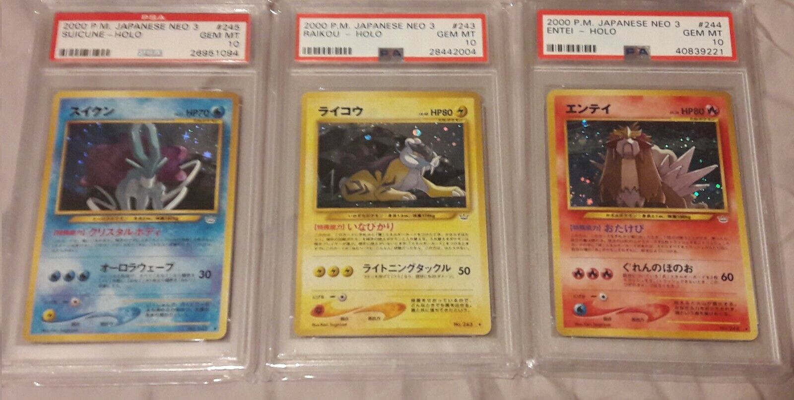 Pokemon PSA 10 Suicune Entei Raikou  Holo  Neo Revelation Japanese  GEM MINT