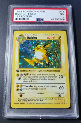 Pokemon 1st Ed Raichu PSA 7 Shadowless Holofoil Card