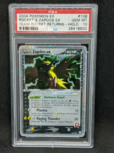 PSA 10 EX Team Rocket Returns Rockets Zapdos ex Holo TRR Pokemon Card 106109