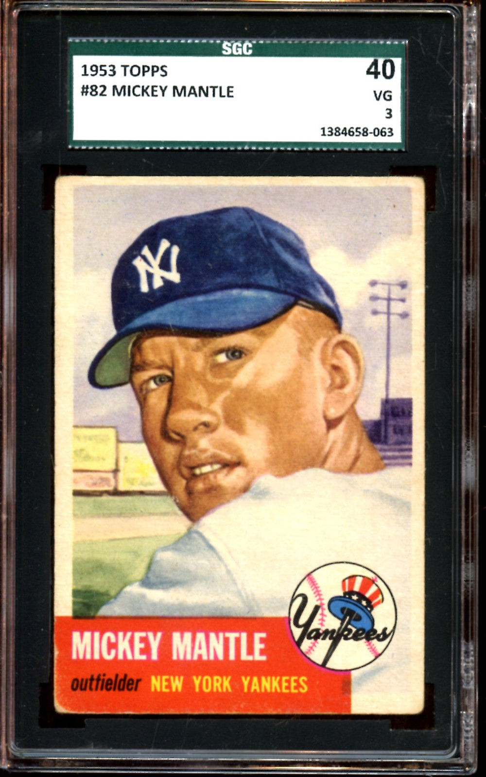 1953 Topps Baseball Card 82 Mickey Mantle New York Yankees SGC 40 VG 3