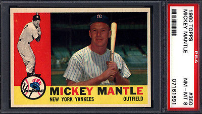 1960 Topps PSA 8 Set Break 350 Mickey Mantle Yankees PSA 8 Well Centered