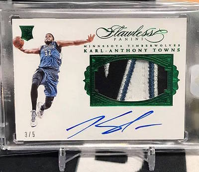 201516 Flawless Karl Anthony Towns Rookie Patch Auto Emerald 5 RC True RPA