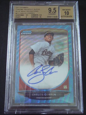 2013 Bowman Chrome Carlos Correa RC Auto Blue Wave Refractor 3250 BGS 95