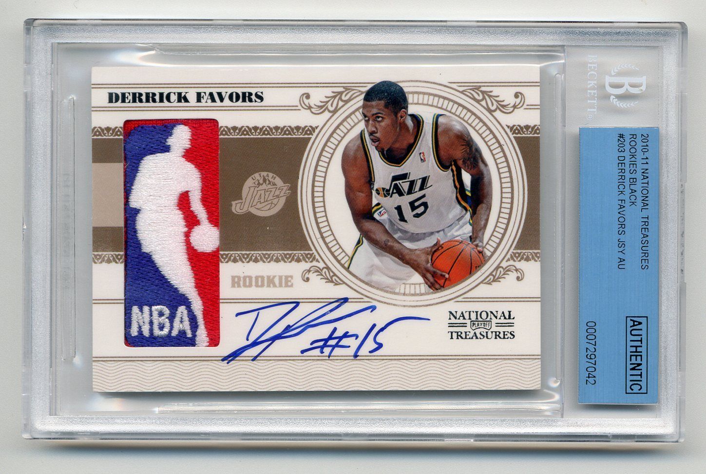 Derrick Favors 201011 National Treasures RC Logoman Patch Auto 11 BGS Auto 10