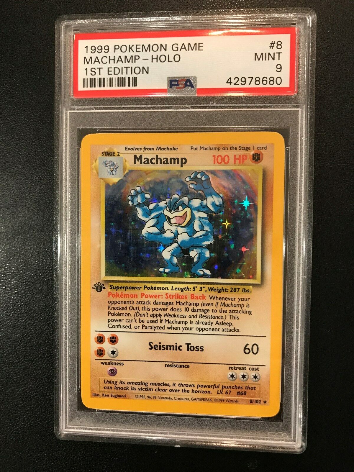 1999 Pokemon Game 1st Edition Machamp 8 HOLO Card PSA 9 Read item description