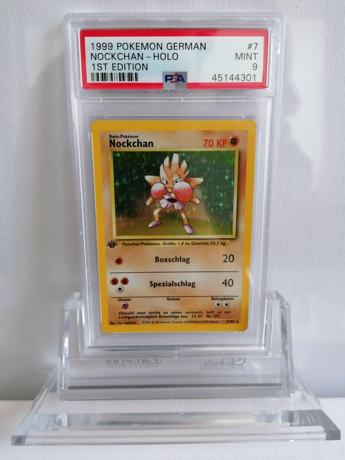 PSA Nockchan 1 Edition Hitmonchan Pokemon Karte Basis ohne GlurakCharizard