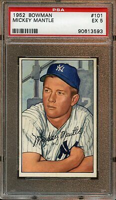 1952 Bowman Baseball Card 101 Mickey Mantle New York Yankees PSA 5 EX