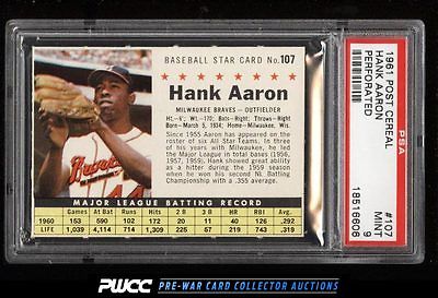 1961 Post Cereal Hank Aaron PERFORATED 107 PSA 9 MINT PWCC