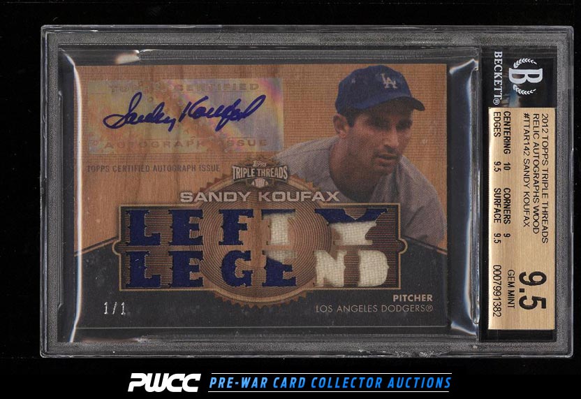 2012 Topps Triple Threads Sandy Koufax AUTO PATCH 11 BGS 95 GEM MINT PWCC