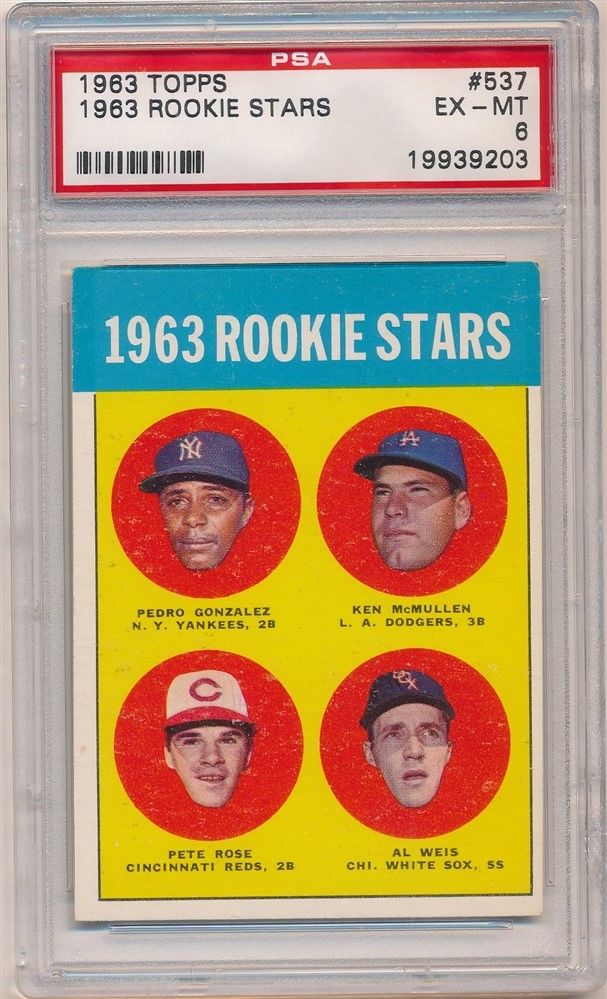 PETE ROSE 1963 TOPPS 537 RC ROOKIE STARS CINCINNATI REDS PSA 6 EXMT