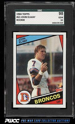 1984 Topps Football John Elway ROOKIE RC 63 SGC 1098 GEM MINT PWCC