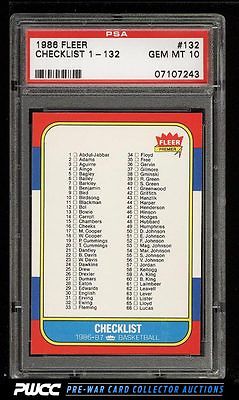 1986 Fleer Basketball SETBREAK Checklist 1132 132 PSA 10 GEM MINT PWCC