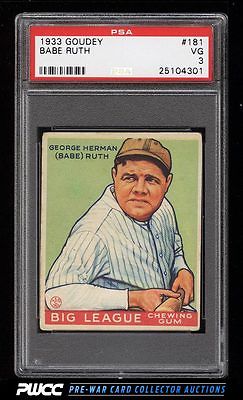 1933 Goudey Babe Ruth 181 PSA 3 VG PWCC