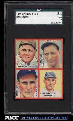 1935 Goudey 4In1 Babe Ruth Rabbit Maranville Brandt McManus SGC 784 PWCC