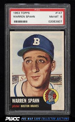 1953 Topps Warren Spahn SHORT PRINT 147 PSA 8 NMMT PWCC