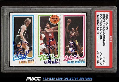 1980 Topps Bball Erving Bird Magic Johnson RC AUTO PSADNA 10 PSA 7 NRMT PWCC