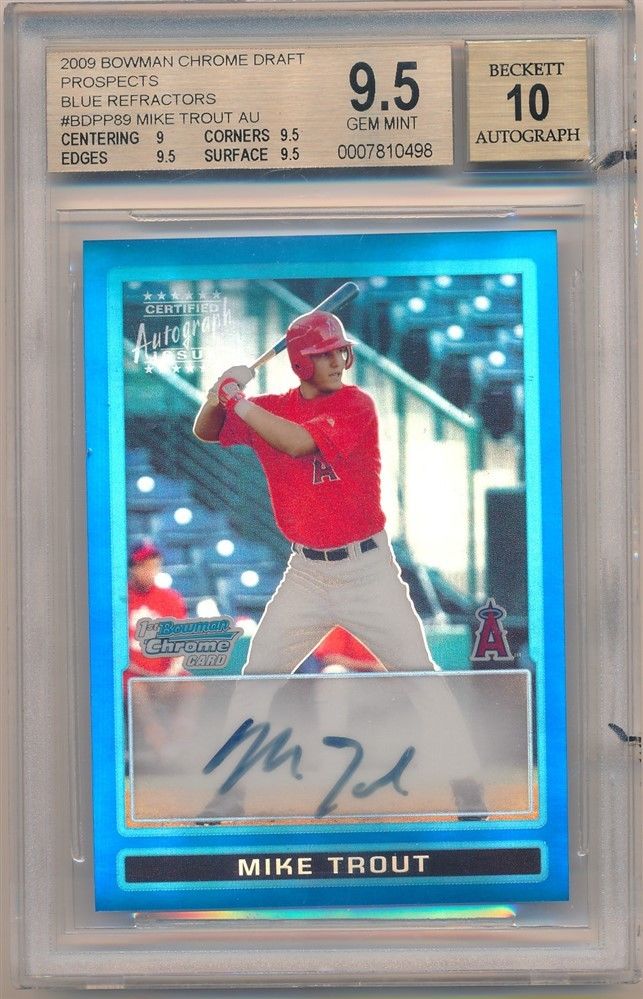 MIKE TROUT 2009 BOWMAN CHROME ROOKIE BLUE REFRACTOR AUTO SP 150 BGS 95 GEM 10