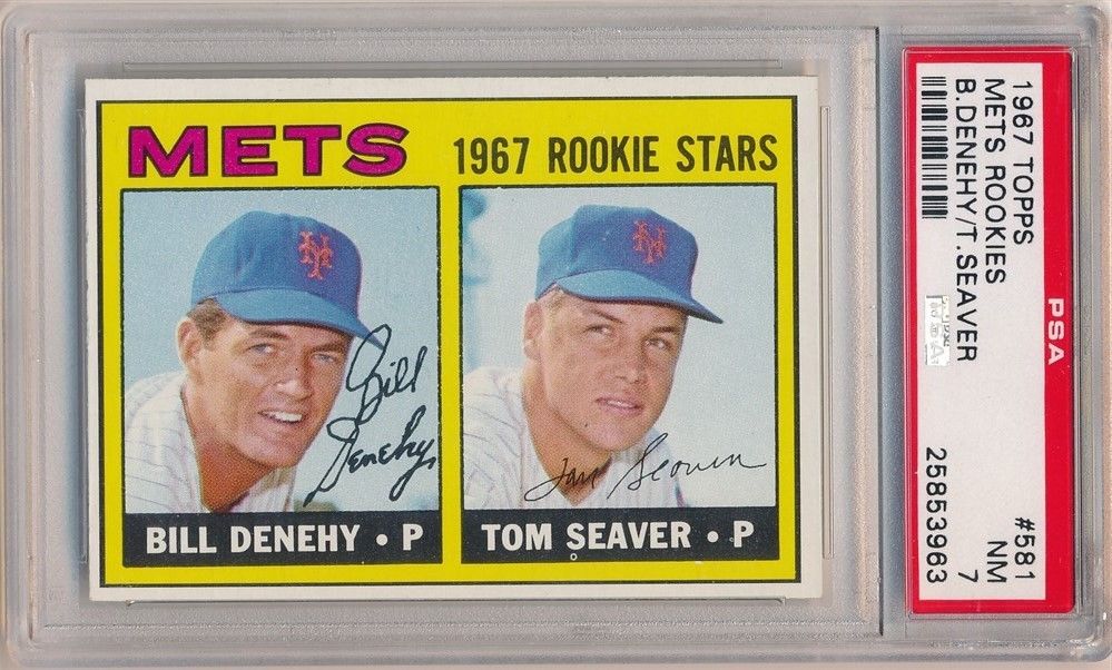 TOM SEAVER 1967 TOPPS 581 RC ROOKIE CARD NEW YORK METS ROOKIES PSA 7 NM