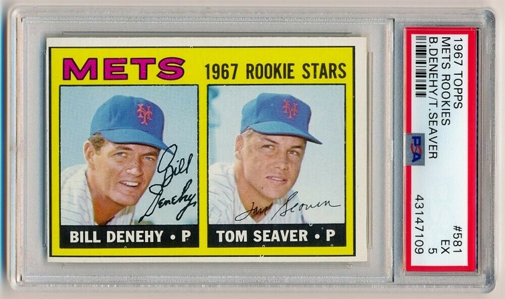 TOM SEAVER PSA 5 METS ROOKIE STARS CARD 581 RC 1967 TOPPS BASEBALL BILL DENEHY