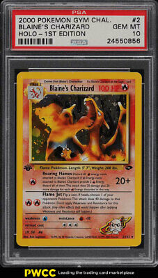 2000 Pokemon Gym Challenge 1st Edition Holo Blaines Charizard 2 PSA 10 GEM MT