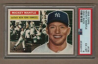 1956 Mickey Mantle Baseball Topps card 135 PSA 6 Gray Back ExMint     199999