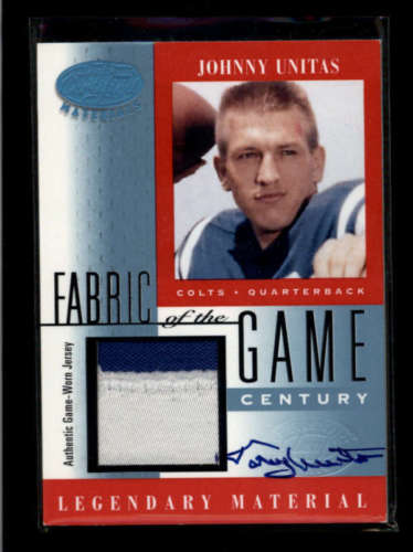 JOHNNY UNITAS 2001 CERTIFIED FABRIC OF THE GAME PATCH AUTOGRAPH AUTO 21 RR1725