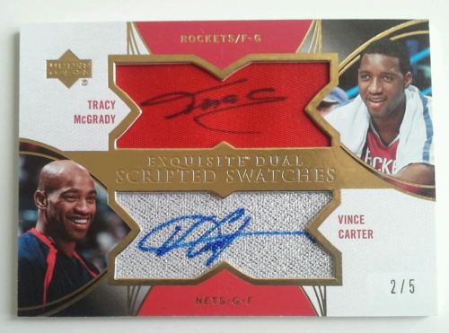 0607 Exquisite Scripted Swatches Tracy McGrady Vince Carter Patch Auto Card 25