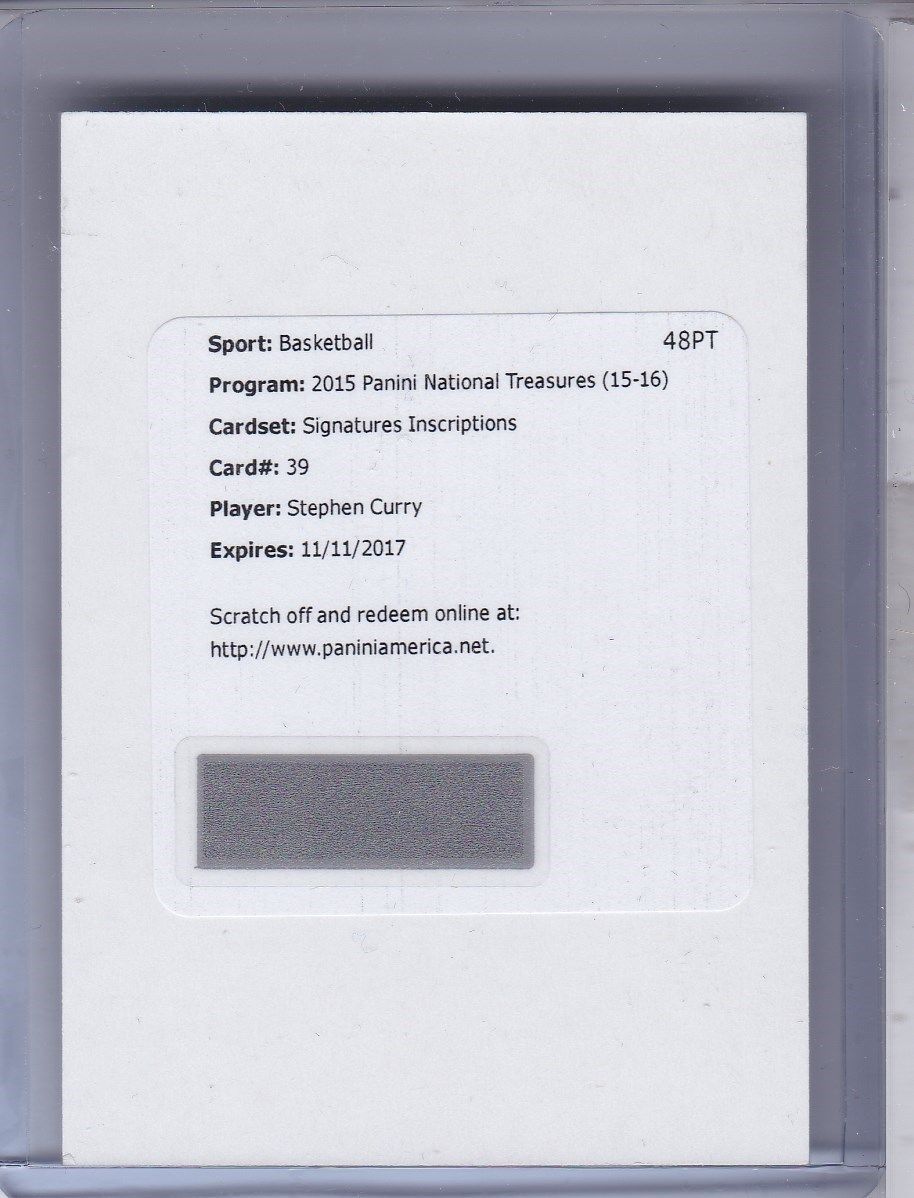 Stephen Curry 201516 National Treasures Inscriptions Auto 10