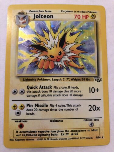 1st Gen Holographic Jungle Jolteon Pokemon Card  Rare Slightly Used 464