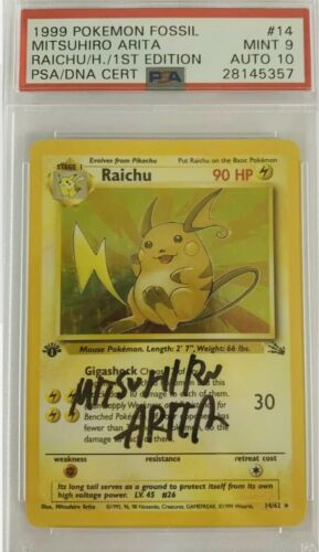 Pokemon Card Raichu 1462 Holo 1st Graded PSA 9  10 Mint Signed Mitsuhiro Arita