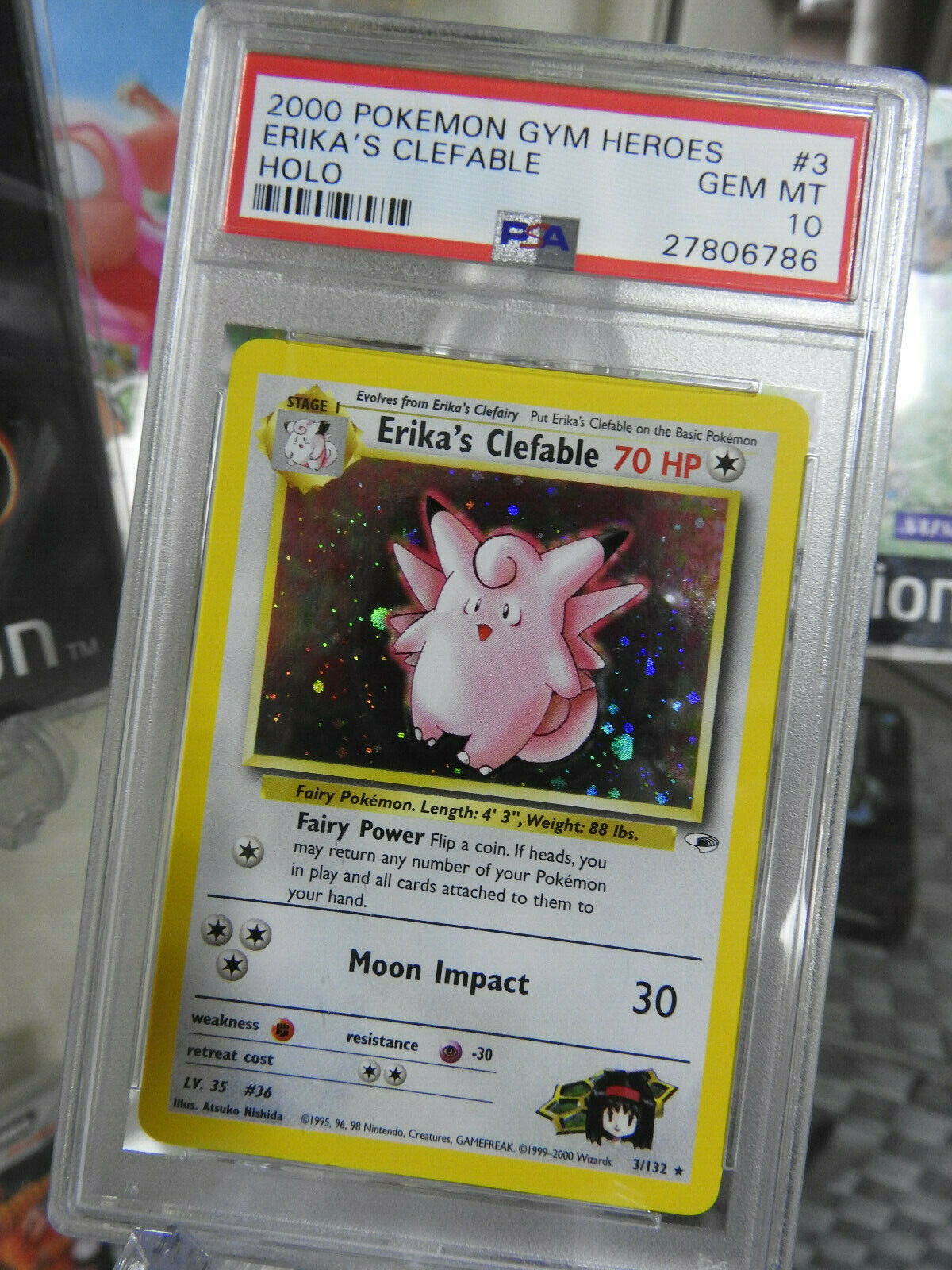 Low POP Pokemon Card PSA 10 Erikas Clefable HOLO 3132 Gym Heroes