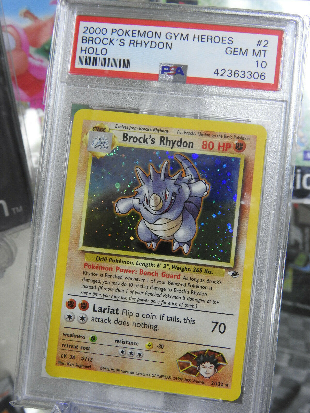 Low POP Pokemon Card PSA 10 Brocks Rhydon HOLO 2132 Gym Heroes