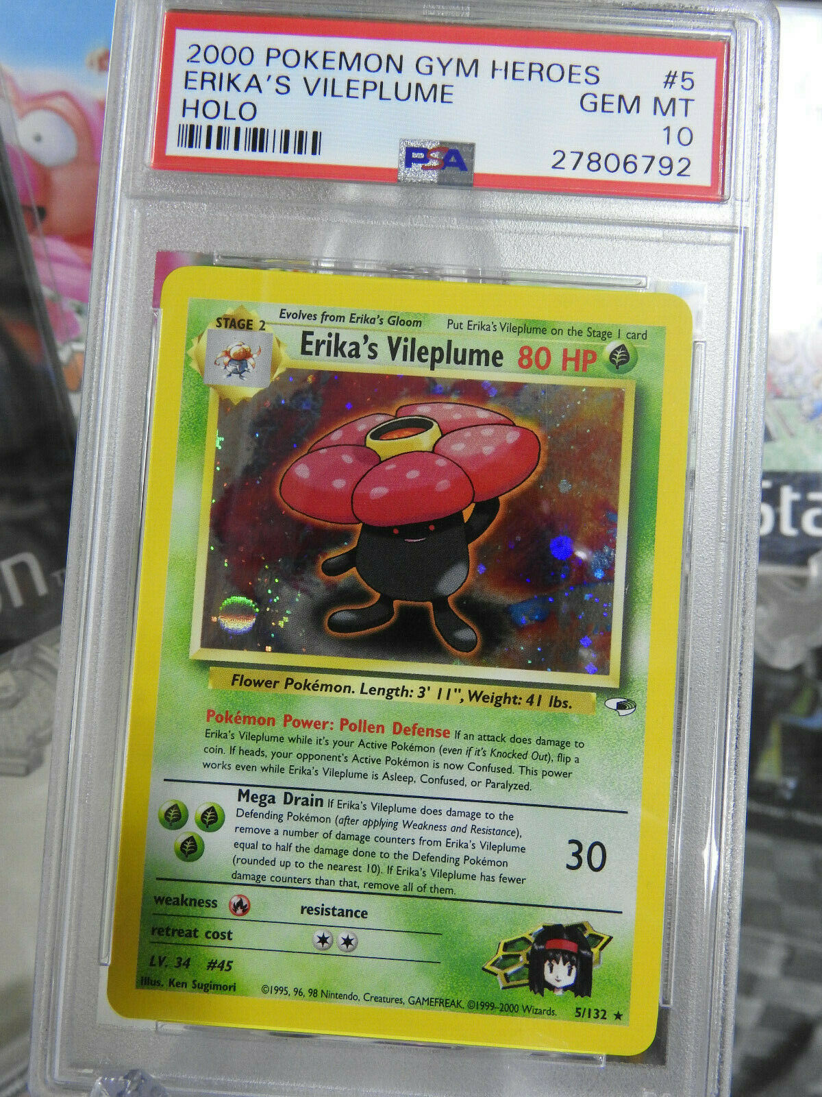 Low POP Pokemon Card PSA 10 Erikas Vileplume HOLO 5132 Gym Heroes