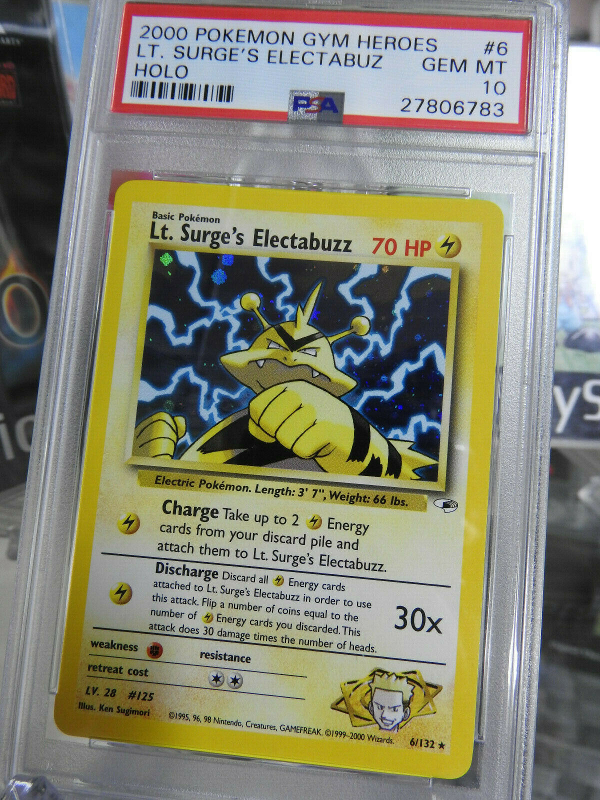 Low POP Pokemon Card PSA 10 Lt Surges Electabuz HOLO 6132 Gym Heroes