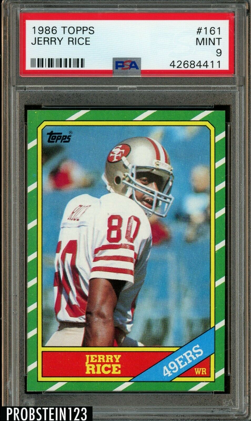 1986 Topps Football 161 Jerry Rice RC Rookie 49ers HOF PSA 9 MINT