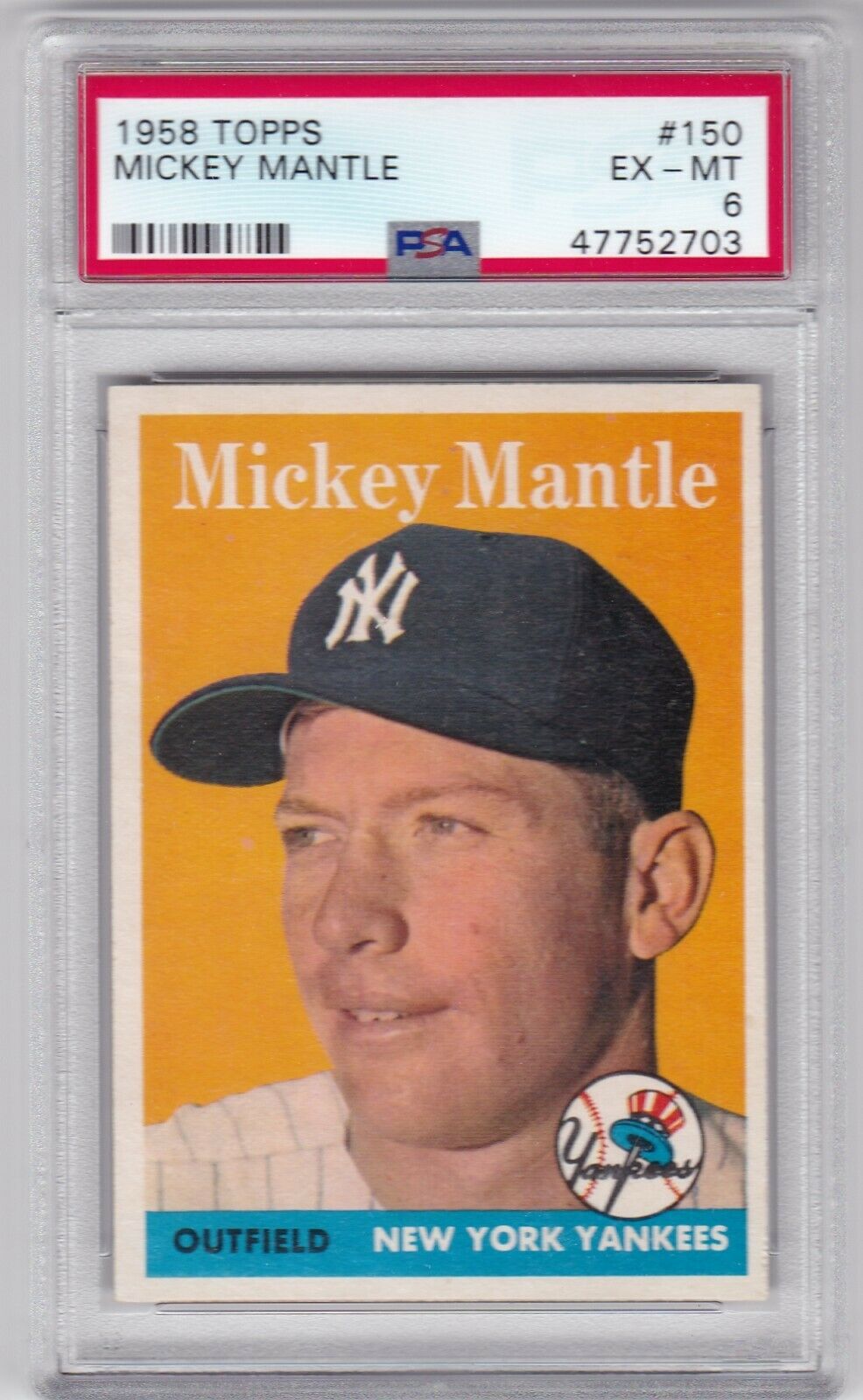 RG 1958 Topps Baseball Card 150 Mickey Mantle New York Yankees  PSA 6 