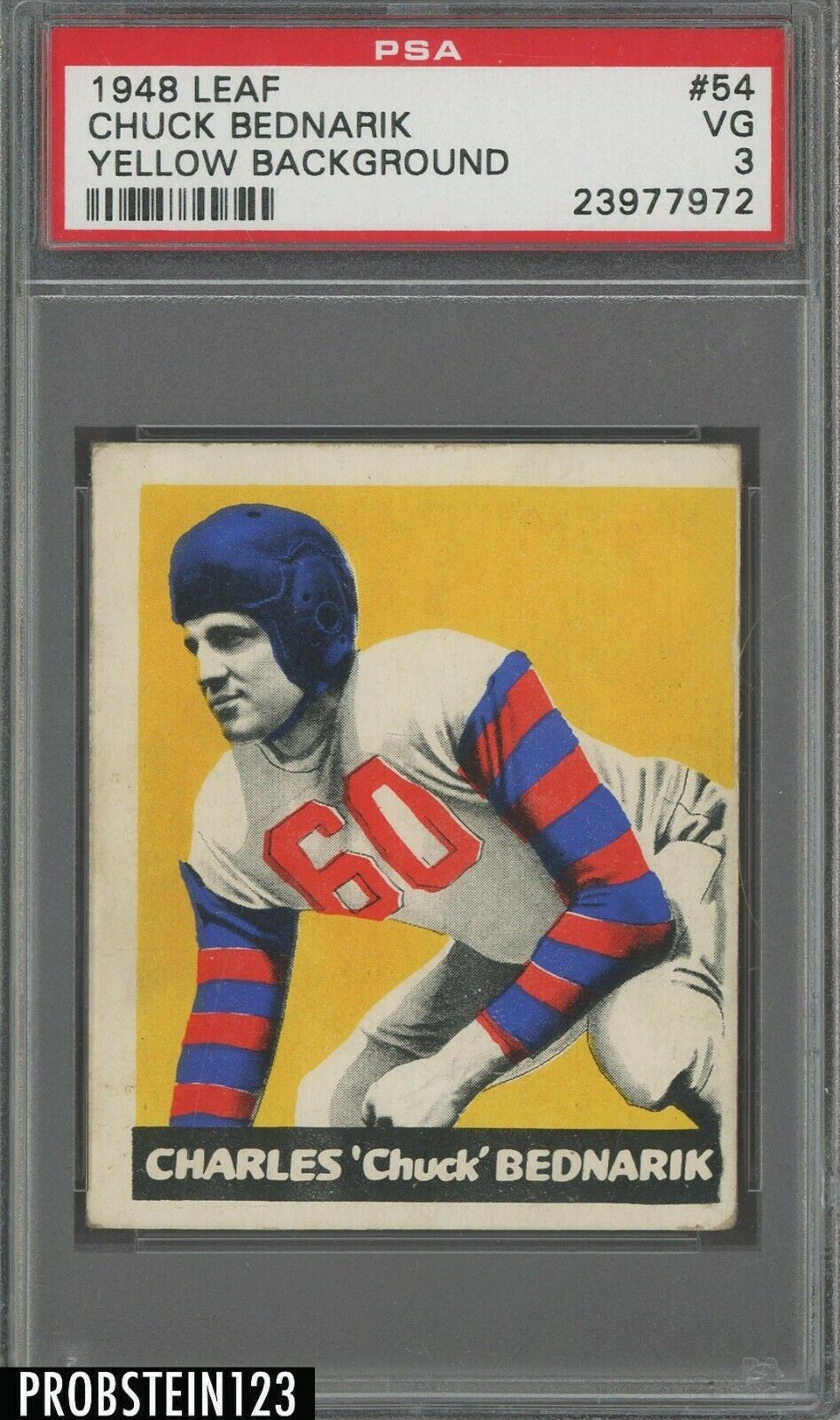 1948 Leaf Football 54 Chuck Bednarik RC Rookie HOF PSA 3 VG Yellow Background 