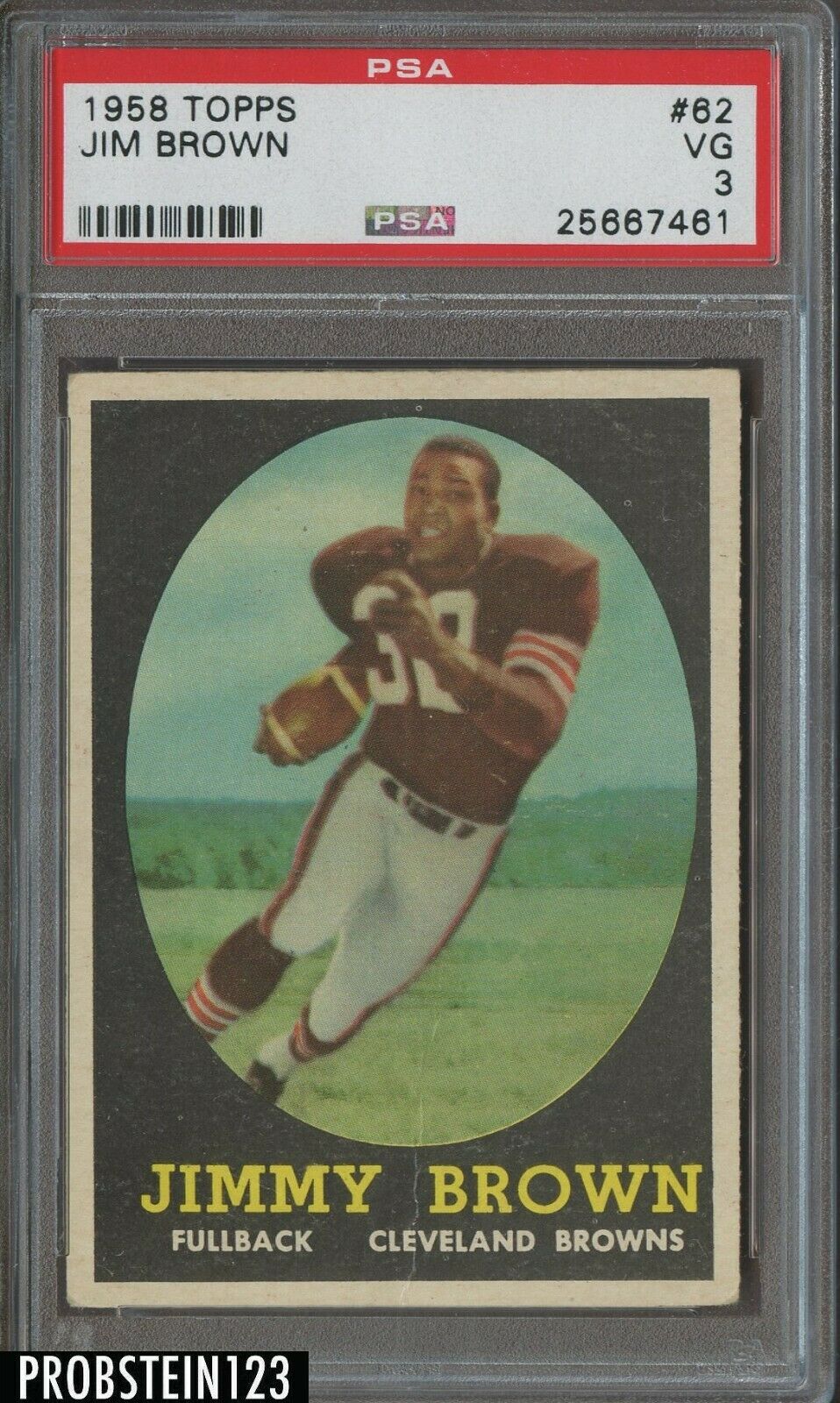 1958 Topps Football 62 Jim Brown Cleveland Browns RC Rookie HOF PSA 3 VG