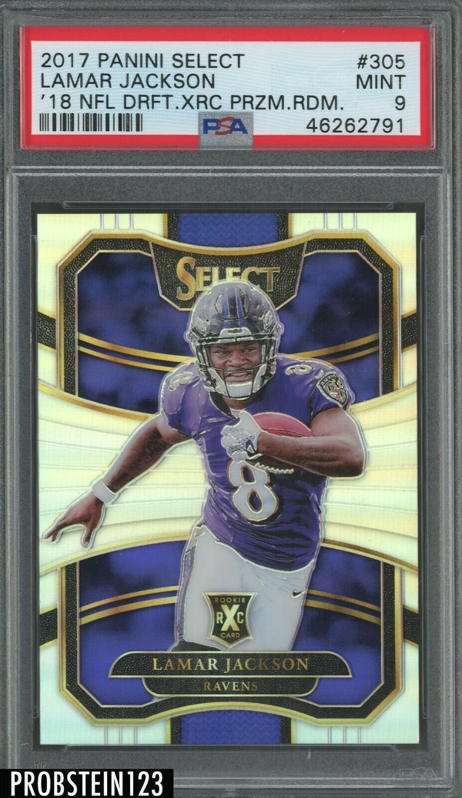 2017 Select Football Lamar Jackson RAVENS RC XRC Silver Prizm 305 PSA 9 Mint