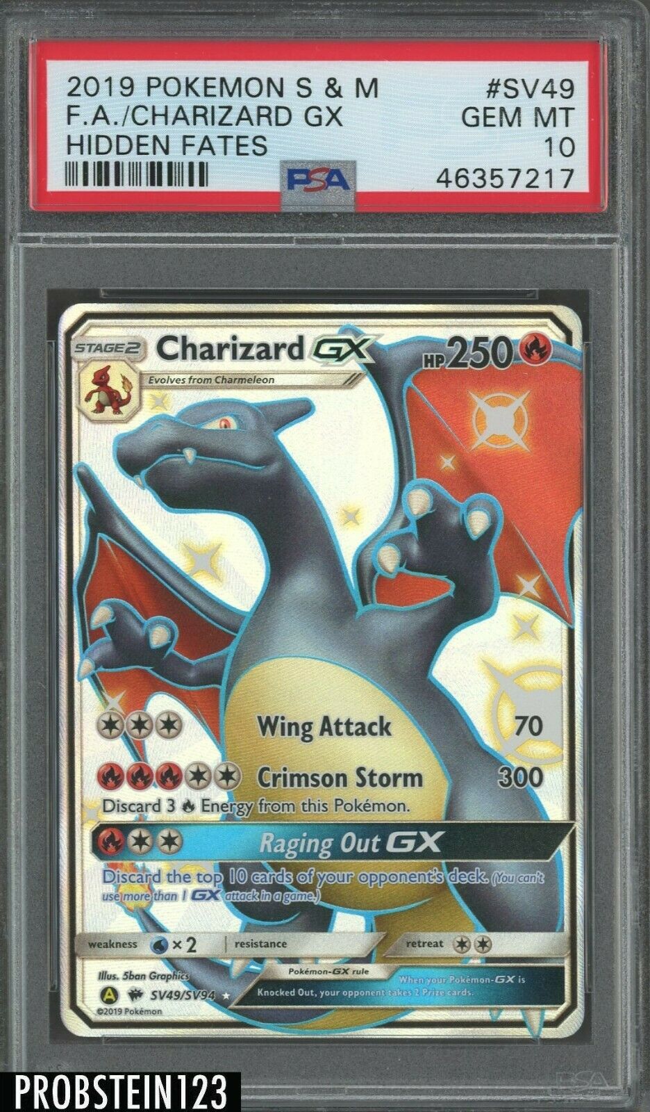 2019 Pokemon Sun  Moon Hidden Fates SV49 Full Art Charizard GX PSA 10 GEM MINT